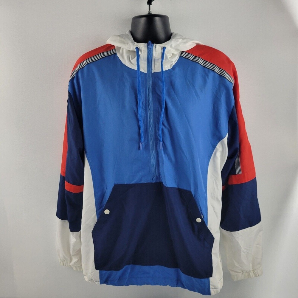 Urban Outfitter mens Pullover quarter zip track jacket blue red Mens XL 379